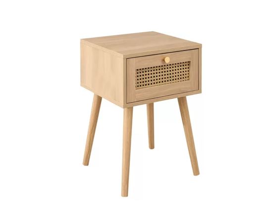 Croxley 1 Drawer Rattan Bedside- Oak