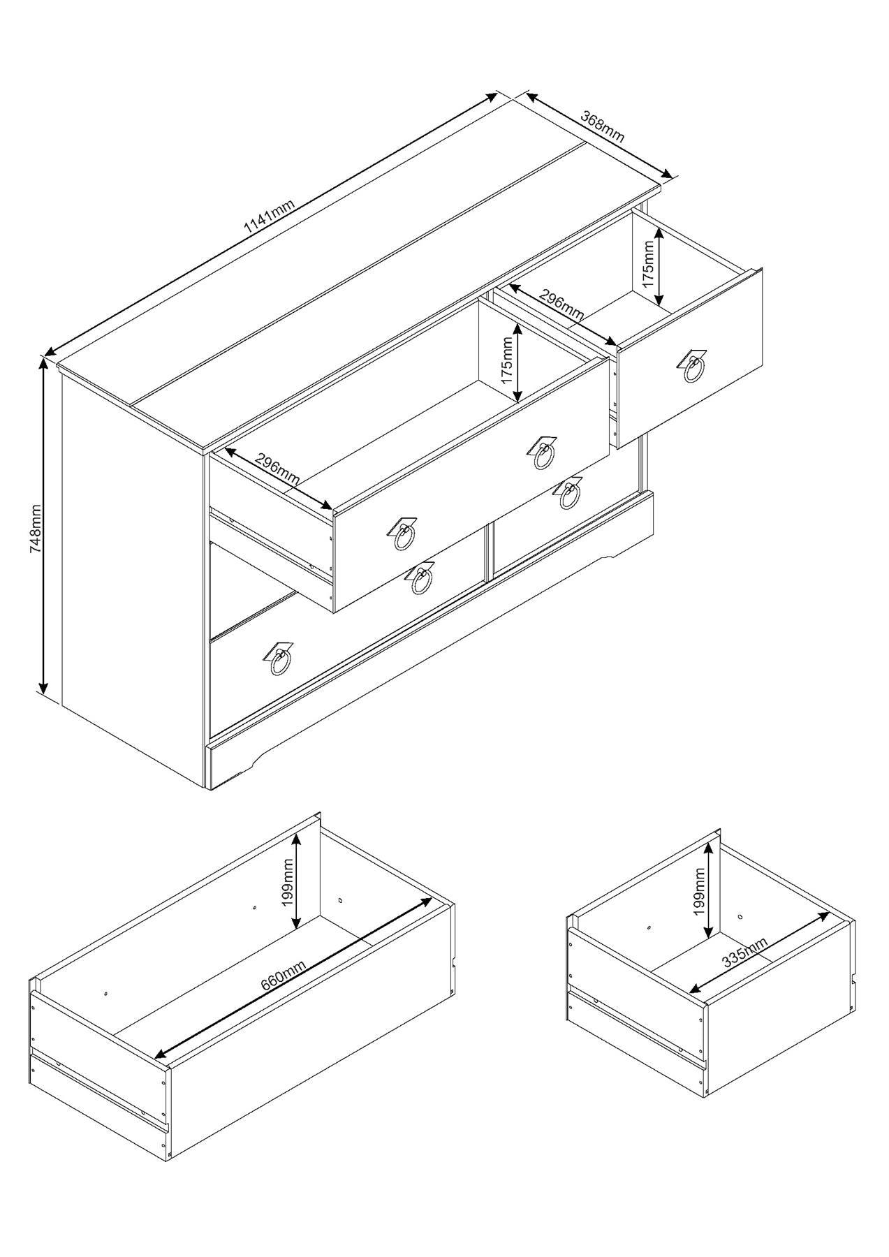 Corona Classic 3+3 drawer wide chest of drawers