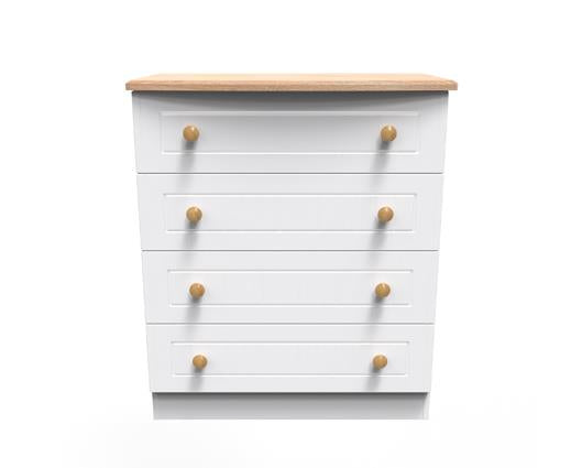 Warwick 4 Drawer Chest - White Matt with Bardolino Oak Top
