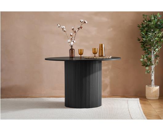 Axel Round Fluted Dining Table with 4 Fabric Chairs - Black