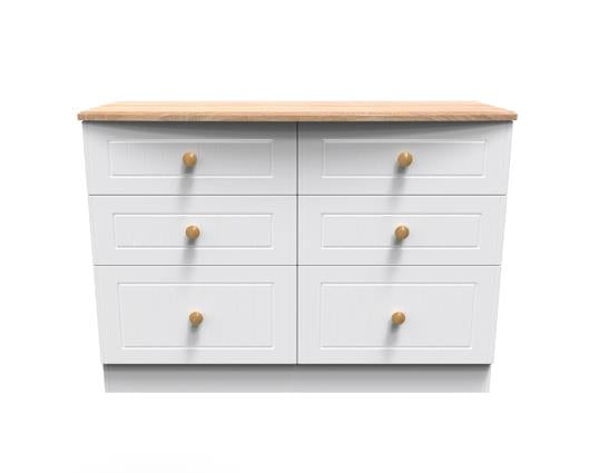 Warwick 6 Drawer Midi Chest - White Matt with Bardolino Oak Top