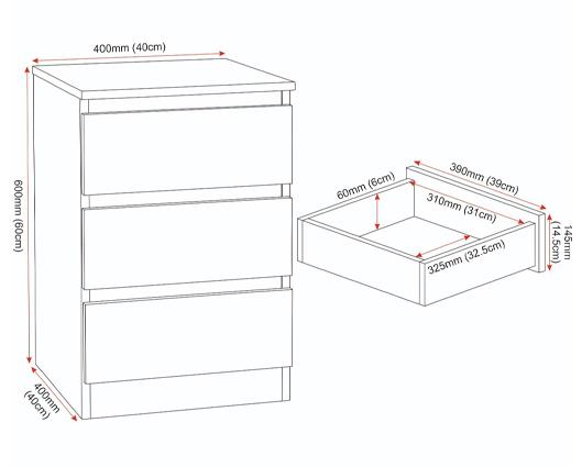 MALVERN 3 DRAWER BEDSIDE - URBAN SNOW