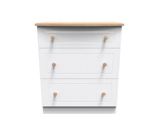 Warwick 3 Drawer Deep Chest - White Matt with Bardolino Oak Top