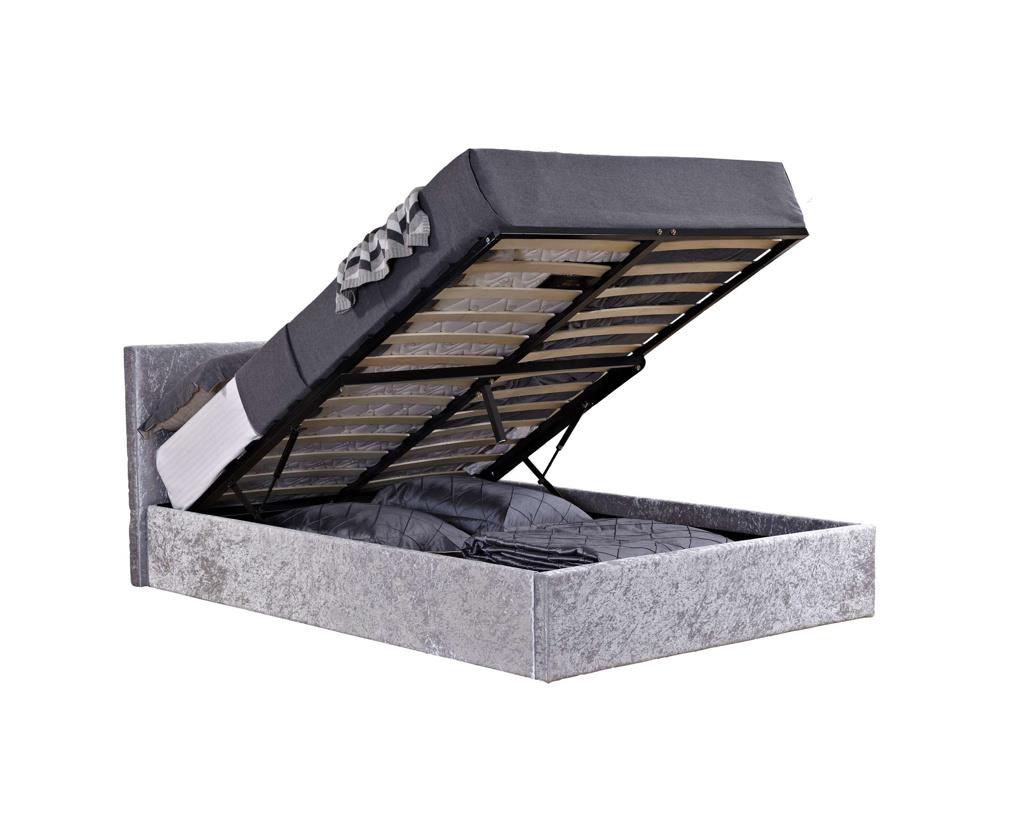 Berlin Double Ottoman Bed - Steel Crushed Velvet