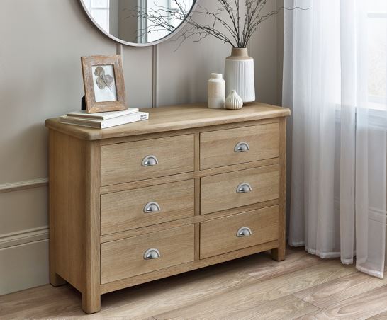 Malani Limed Oak 6 Drawer Wide Chest