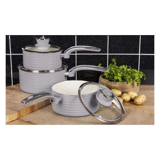 Swan Retro 3 Piece Saucepan Set Grey