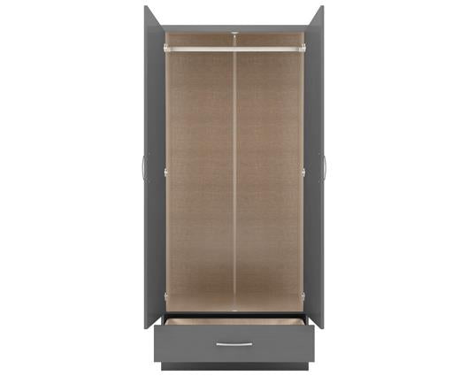 NEVADA 2 DOOR 1 DRAWER WARDROBE - 3D EFFECT GREY