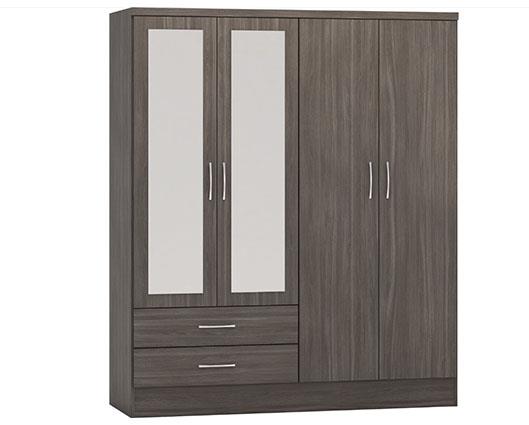 NEVADA 4 DOOR 2 DRAWER WARDROBE - BLACK WOOD GRAIN