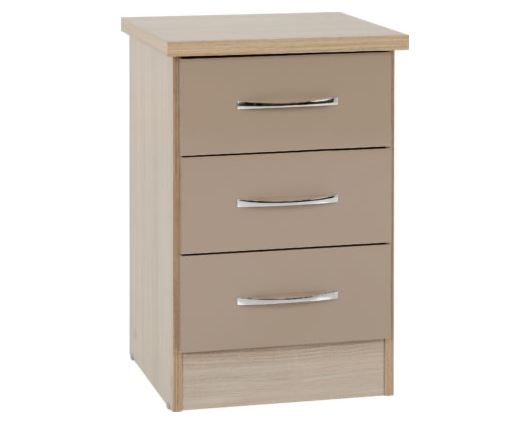 Neptune 3 Drawer Bedside Chest - Oyster Gloss/Light Oak Effect Veneer
