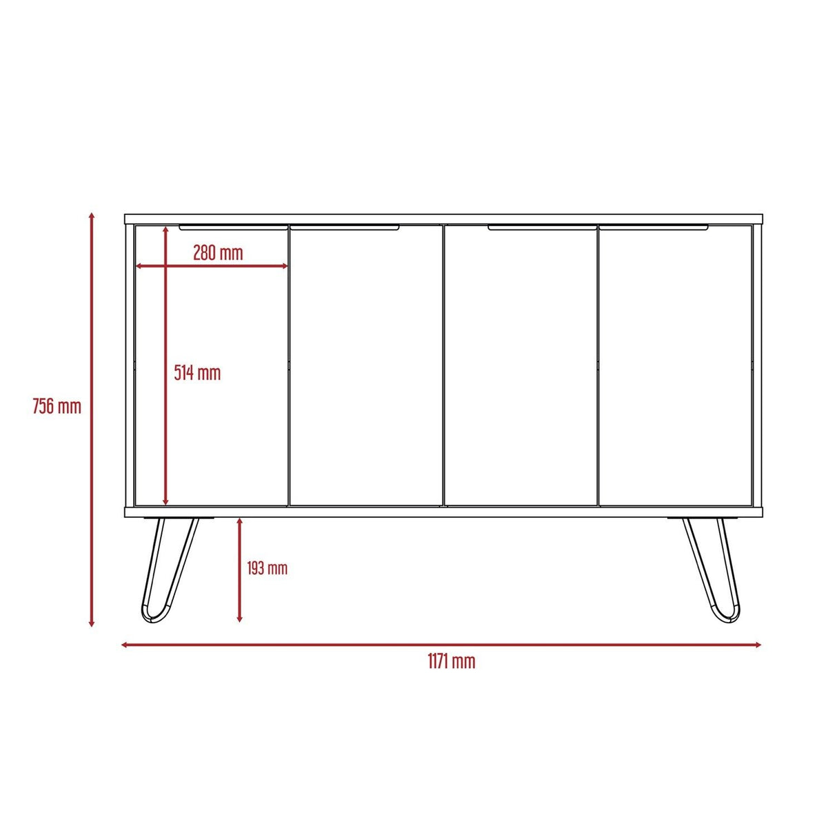 Nexus Large 4 Door Sideboard