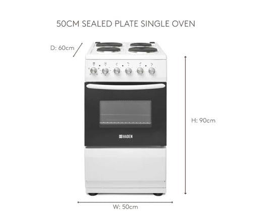 Haden HES051W 50cm Electric Single Cavity cooker with Solid Plate Hob