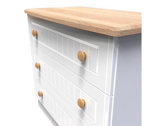 Warwick 3 Drawer Chest - White Matt with Bardolino Oak Top