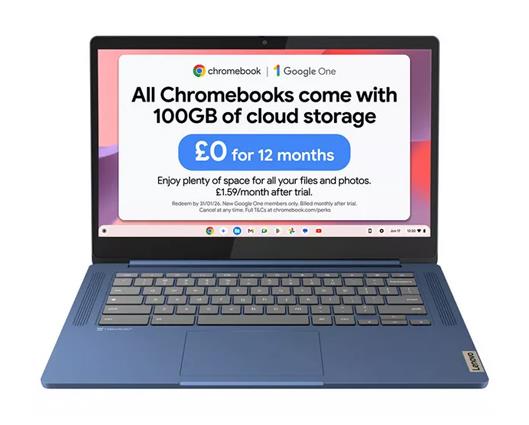 LENOVO IdeaPad Slim 3 14" Chromebook - MediaTek Kompanio 520, 64 GB eMMC, Blue