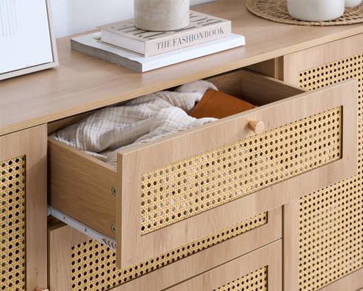 Croxley Rattan 2 Door 3 Drawer Sideboard - Oak