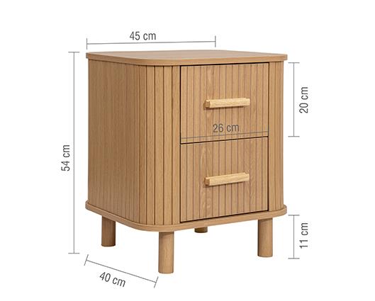 Axel 2 Drawer Fluted Bedside - Oak