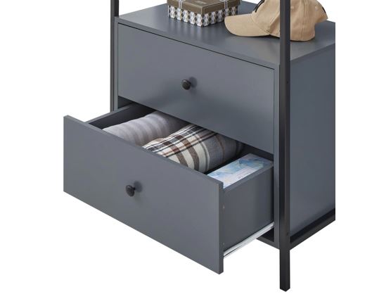 Open Wardrobe with 2 Drawers-Dark Grey