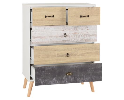 Norton 3+2 Drawer Chest - White/Distressed Effect