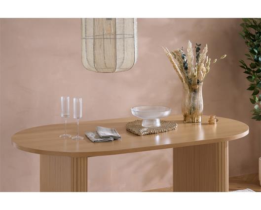 Axel Oval Fluted Dining Table with 4 Fabric Chairs - Oak