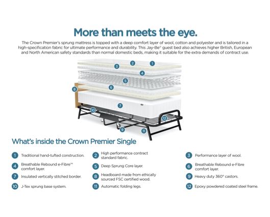 Jay-Be Crown Premier Folding Bed with Deep Sprung Mattress-Single