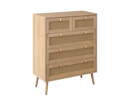 Croxley 5 Drawer Rattan Chest- Oak