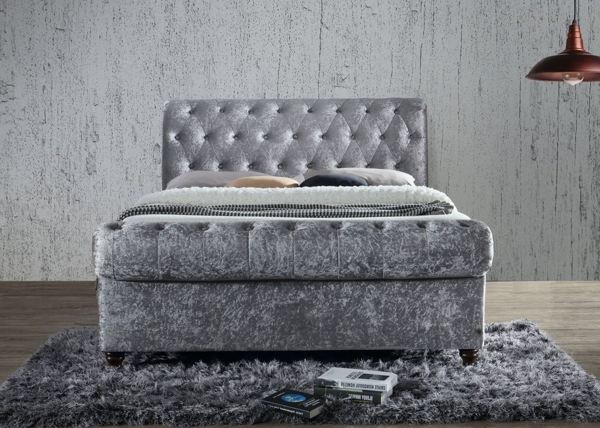 Charlton Side Lift Ottoman Super King Bed - Steel Crushed Velvet