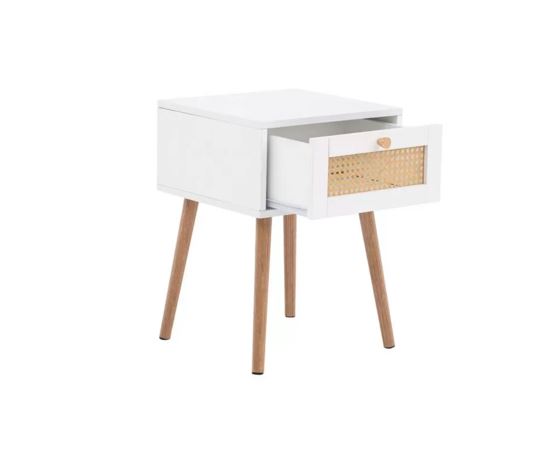 Catalina 1 Drawer Rattan Bedside- White