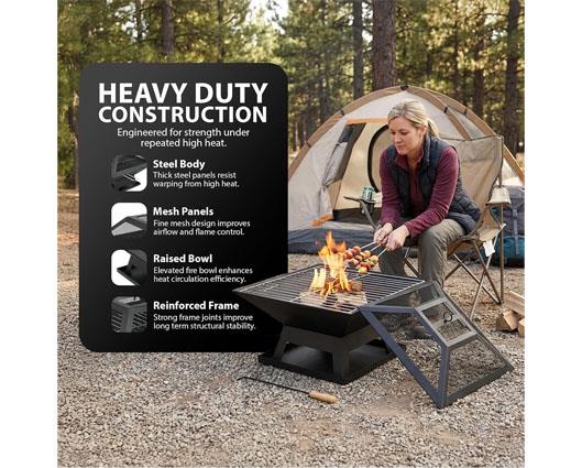 Zeno Square Fire Pit - 3 in 1 Heater/ Grill/ BBQ with Accessories