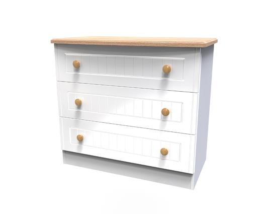 Warwick 3 Drawer Chest - White Matt with Bardolino Oak Top
