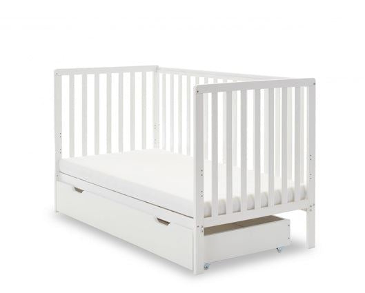 Simple Cot Bed, Under Drawer + Fibre Mattress - White