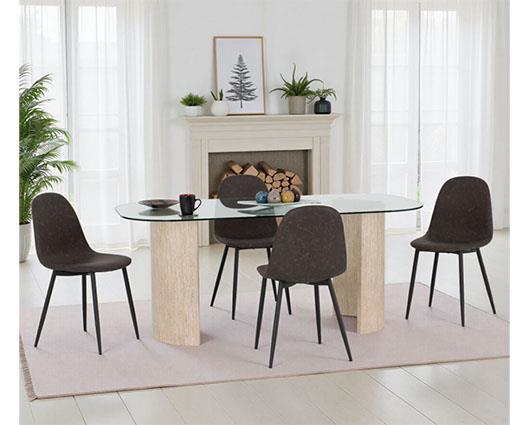 MODENA & ATHENS DINING SET (X4 CHAIRS) - CREAM/BROWN FAUX LEATHER