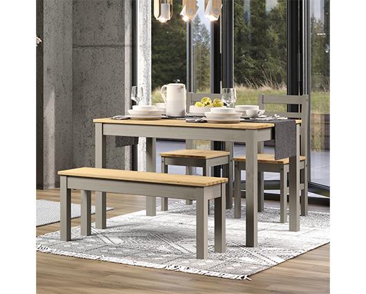 Grey Corona large Linea table, bench + 2 Chair Set, 1xCRGTB6 + 1xCRG109 +1xCRG107 (pair)