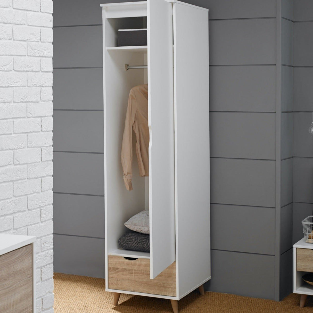 Shanelle 1 Door Wardrobe White-Oak