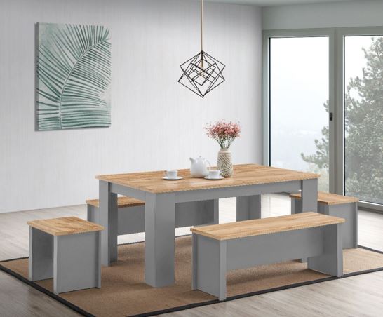 Lisbon Dining Table 150cm with 2 Benches & Stools Set