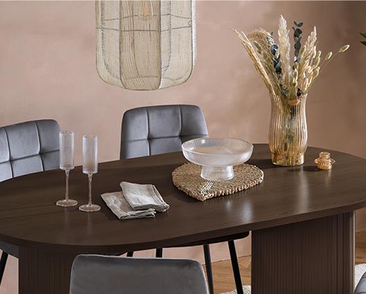 Axel Oval Fluted Dining Table - Walnut
