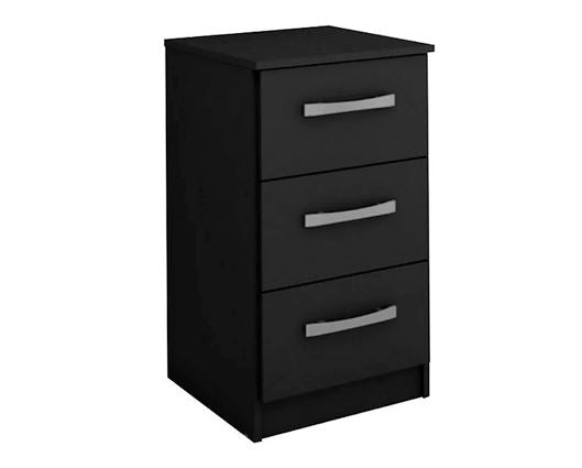 Larz 3 Drawer Bedside Table - Black