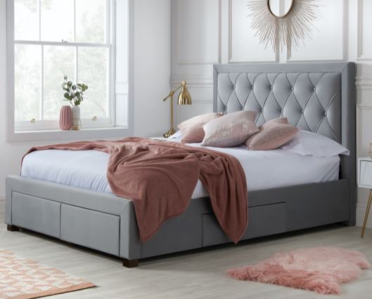 Woodbury King Bed with Drawers - Grey