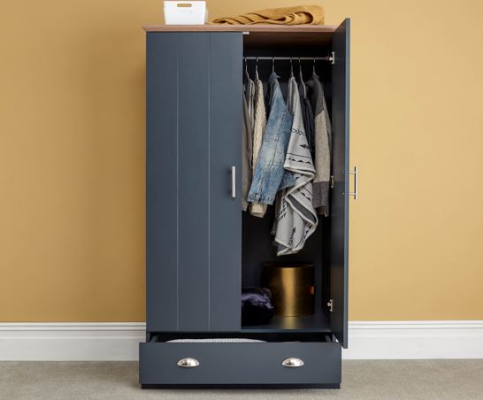 Kinsley 2 Door 1 Drawer Wardrobe- Slate Blue