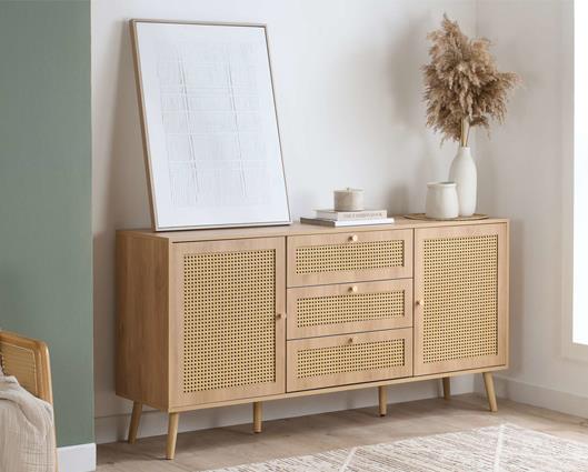Croxley Rattan 2 Door 3 Drawer Sideboard - Oak