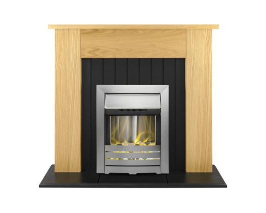 Chester Fireplace Suite 48inch - Oak With Electric Fire - Brushed Steel