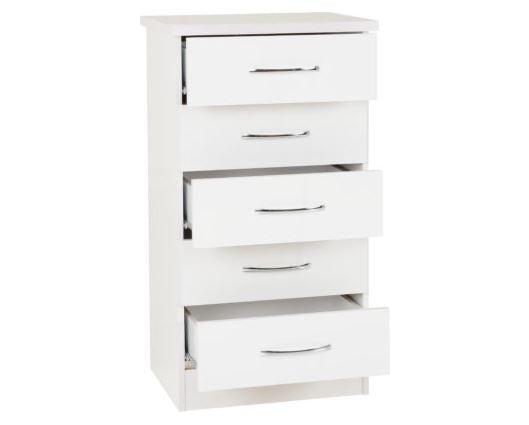 Neptune 5 Drawer Narrow Chest - White Gloss