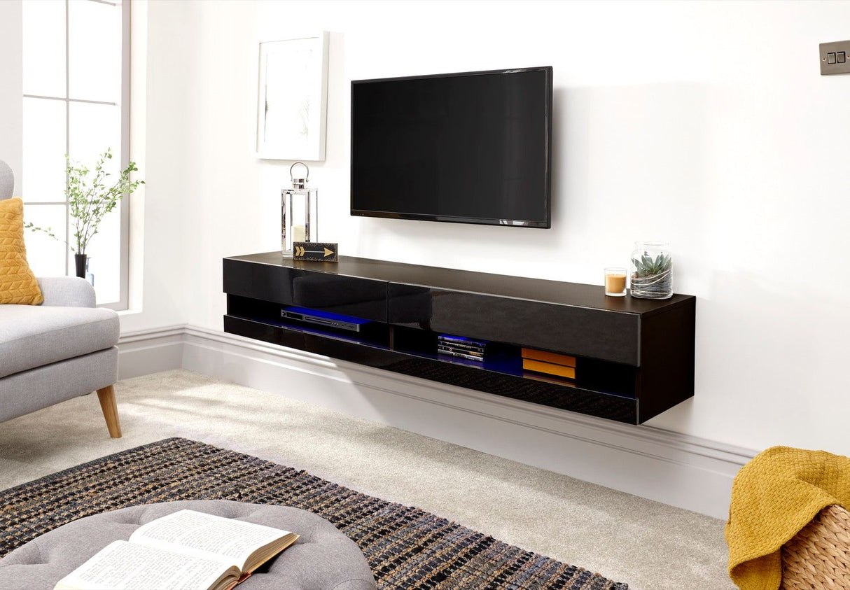 Graze LED 180cm Wall TV Unit-Black