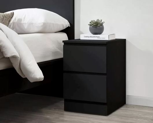Oakley 2 Drawer Bedside- Black