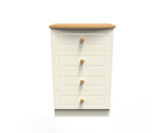 Warwick 4 Drawer Midi Chest - Cream Ash with Modern Oak Top