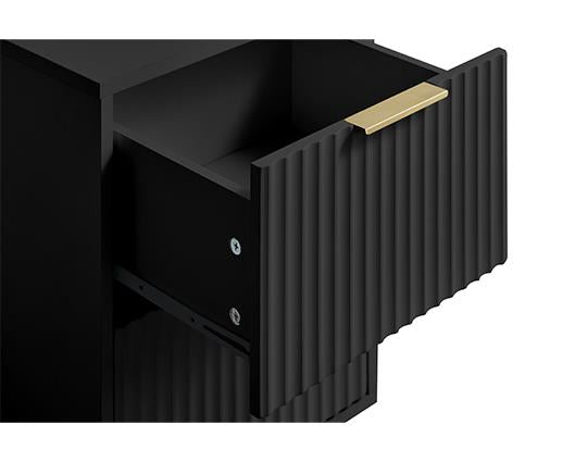Zara 2 Drawer Fluted Bedside - Black