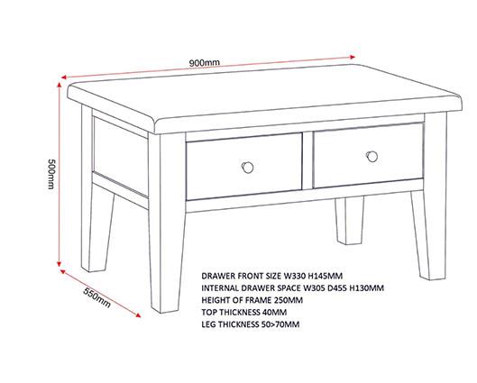 WINDSOR 2 DRAWER COFFEE TABLE - PEBBLE GREY/OAK