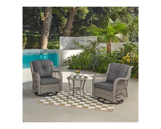 Dark Grey Rattan 3pcs SwivelGrey Cushions