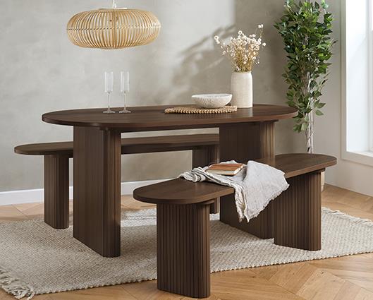 Axel Fluted Dining Bench - Walnut
