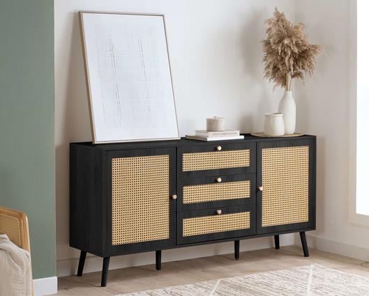 Croxley Rattan 2 Door 3 Drawer Sideboard - Black
