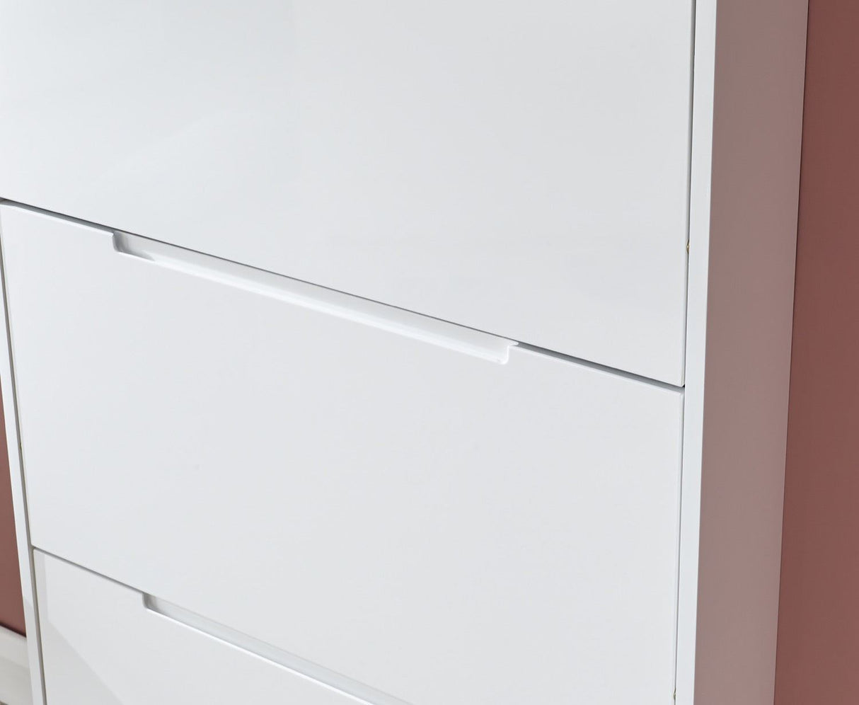 Slim High Gloss 3 Tier Shoe Cabinet-White