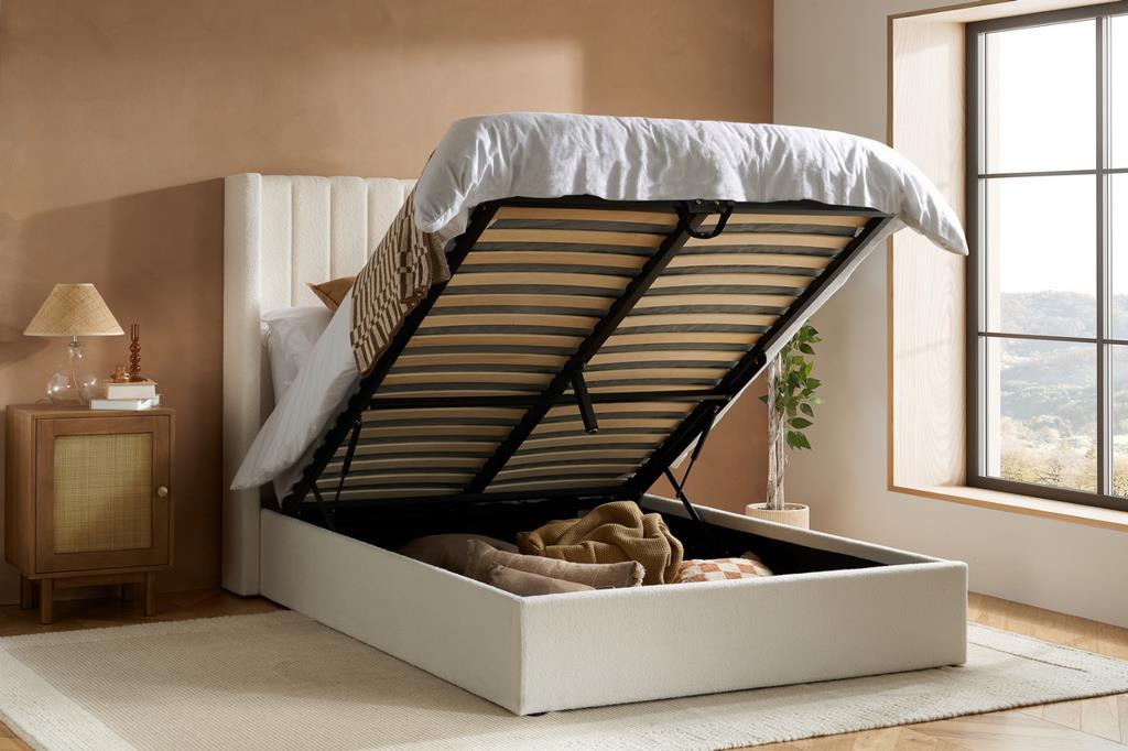 Maisey Ottoman Bed White Boucle - Double
